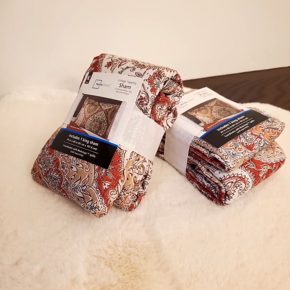 Mainstays Vintage Tapestry 2 Quilt Sham, King Reversible Floral Medallion 24x40"